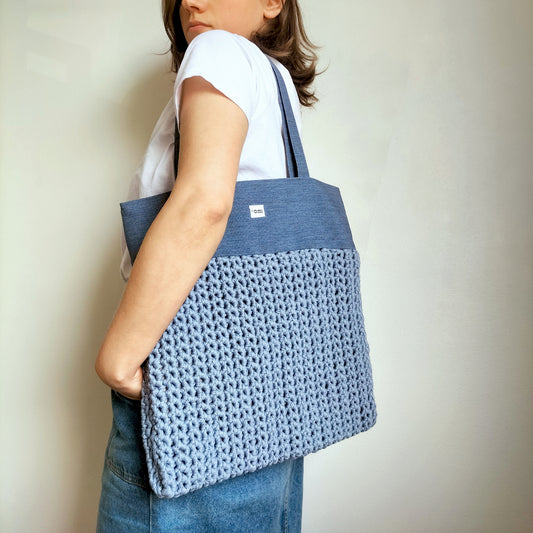 Big Tote Bag Navy Crochet