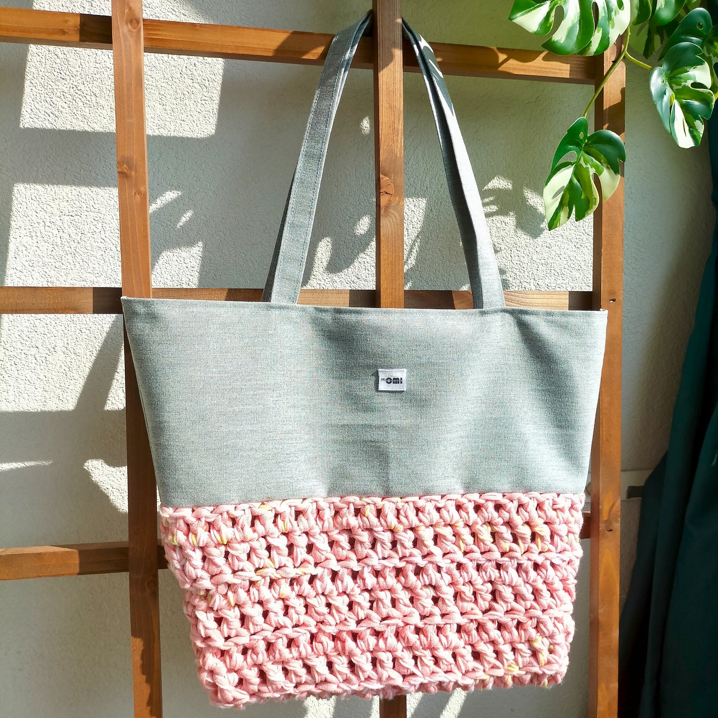 Tote Bag Peach & Gray