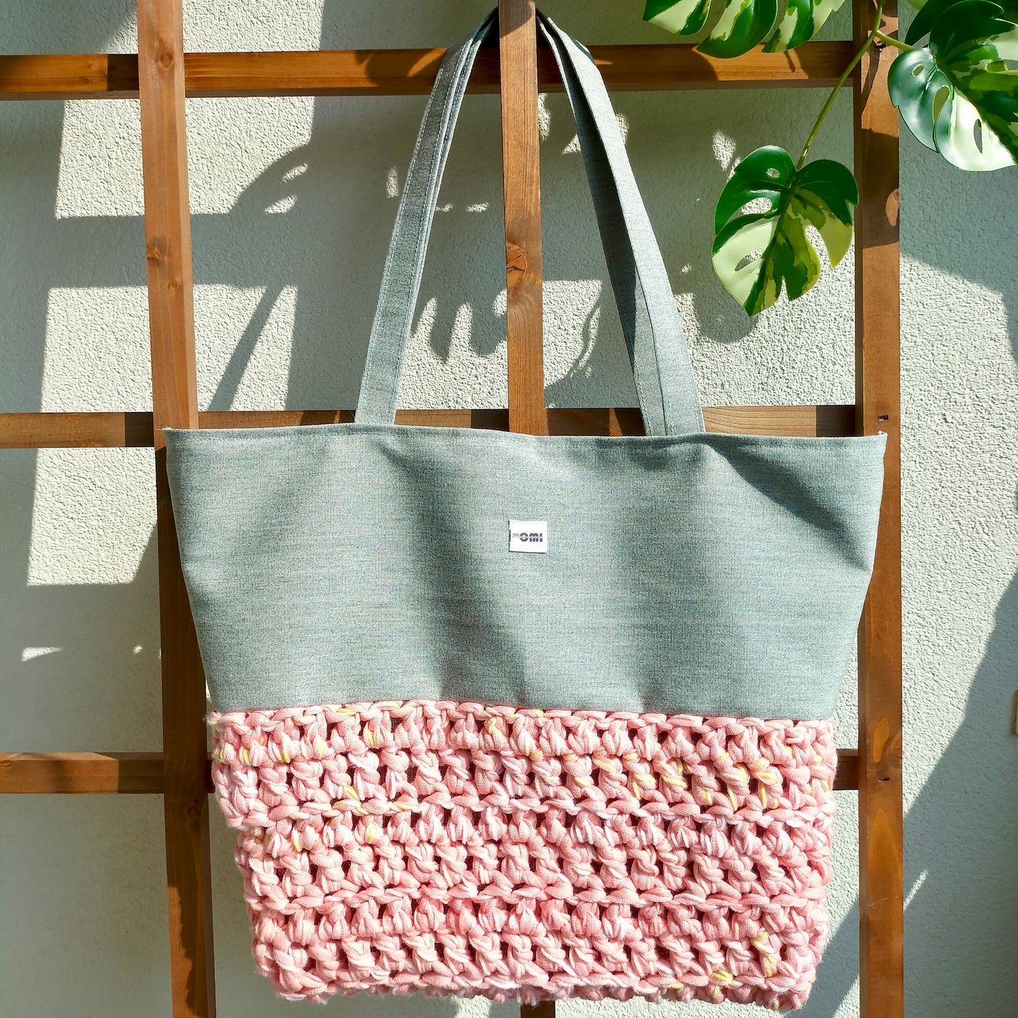 Tote Bag Peach & Gray