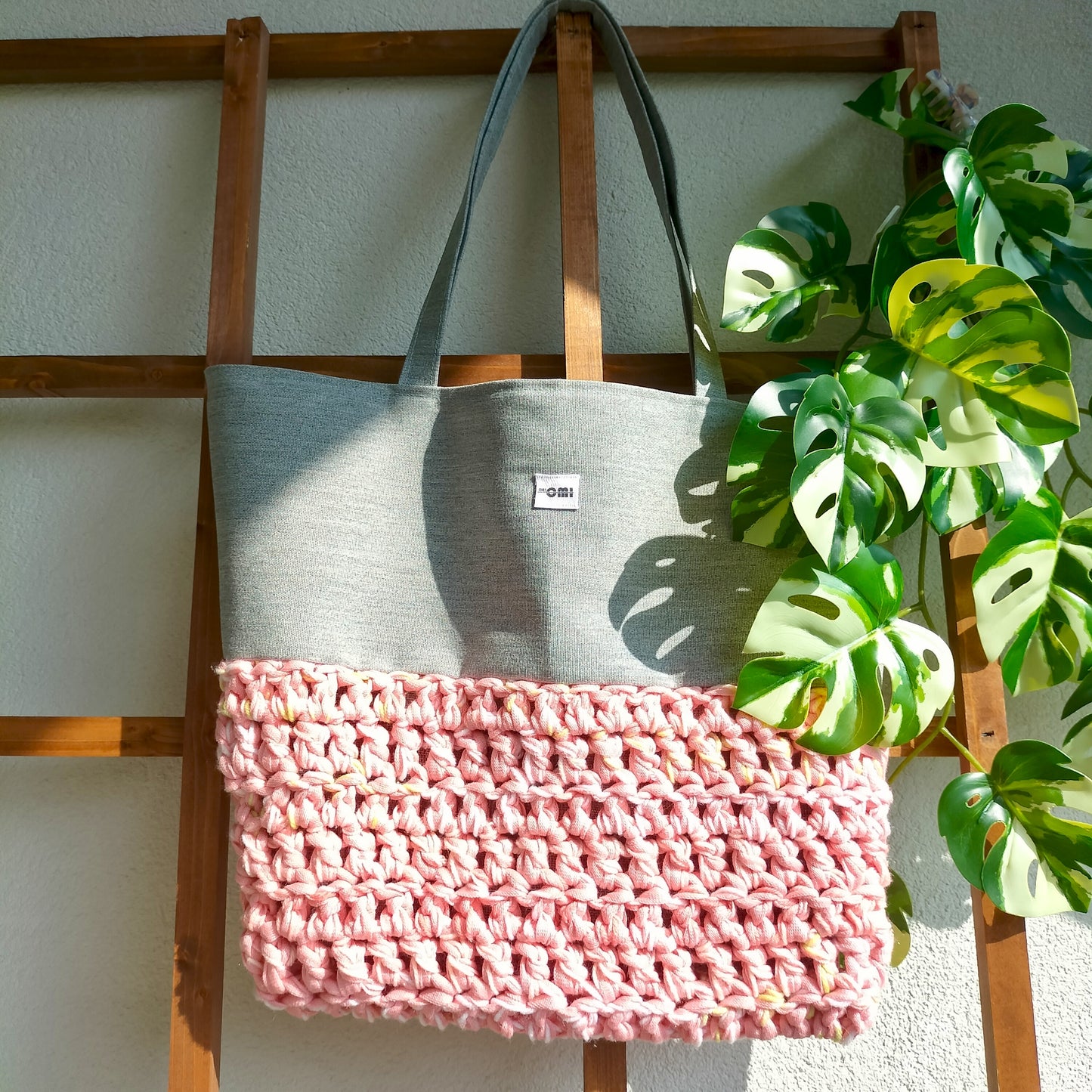 Tote Bag Peach & Gray