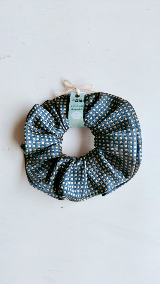 Keskikokoinen 100% silkkidonitsi, laivastonsininen ja hopeanvärinen, kierrätetty