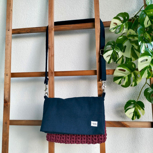 Small Navy & Burgundy Crochet Bag
