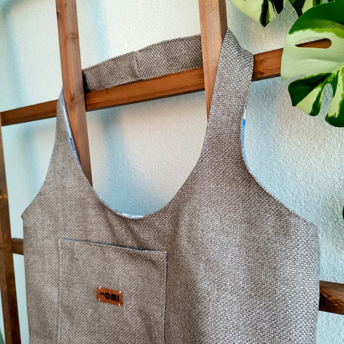 Handmade Tote Bag Boho Gray Brown Blue Floral Upcycled