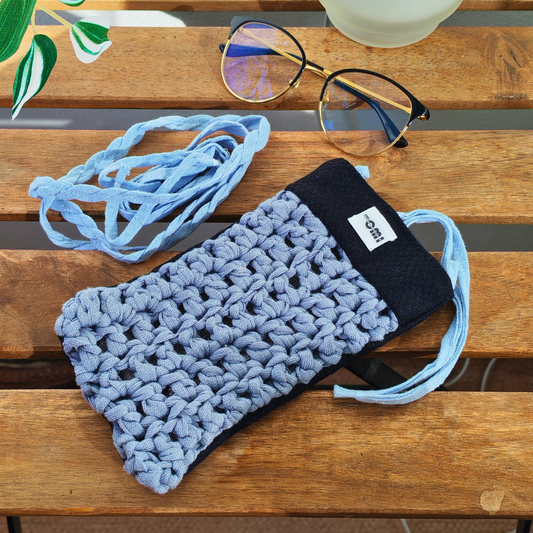 Glasses Cover Gray & Blue Crochet