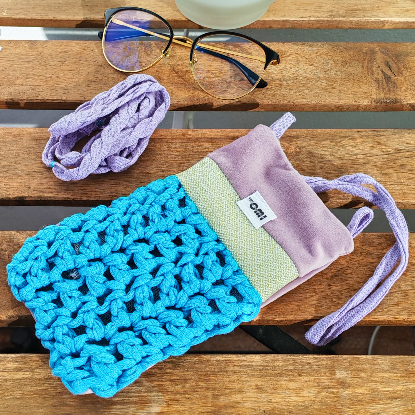 Glasses Cover Blues & Violet & Green Crochet