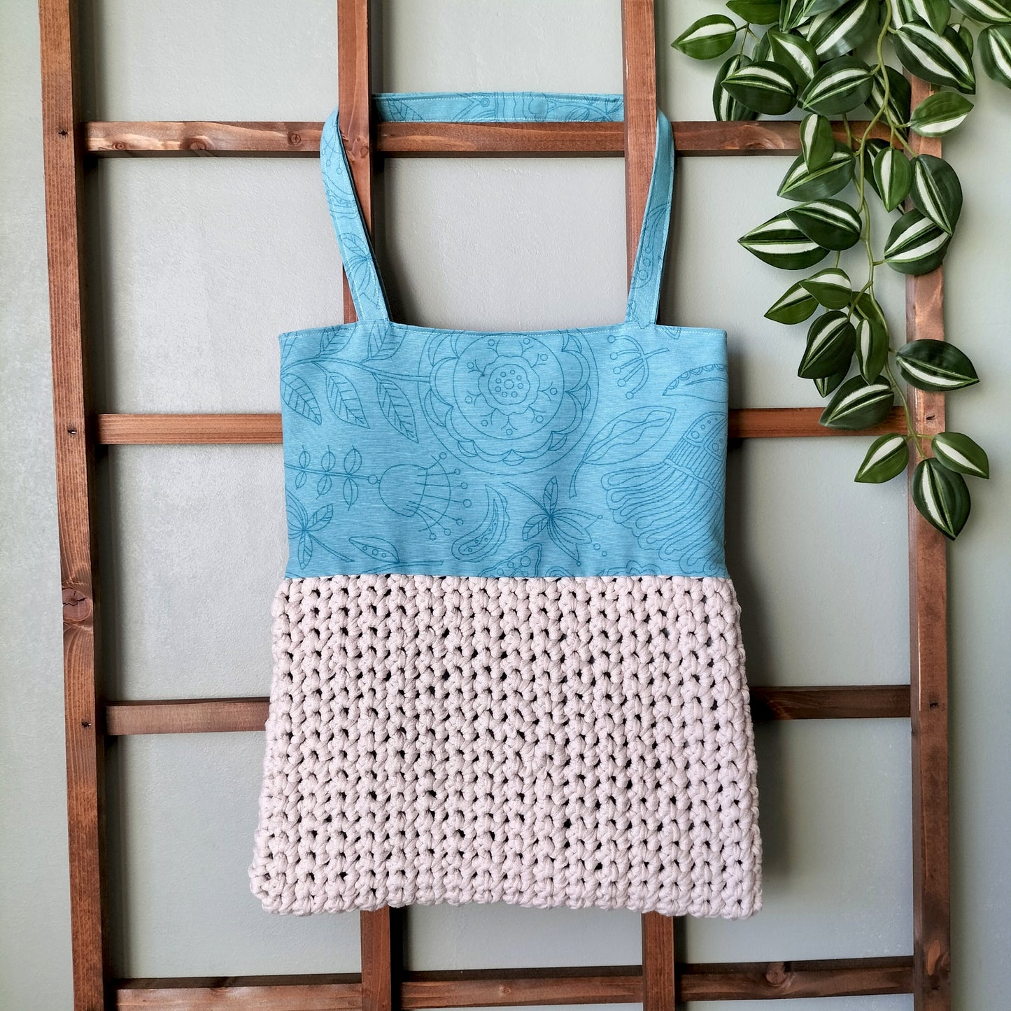 Big Tote Bag Floral & Beige Crochet