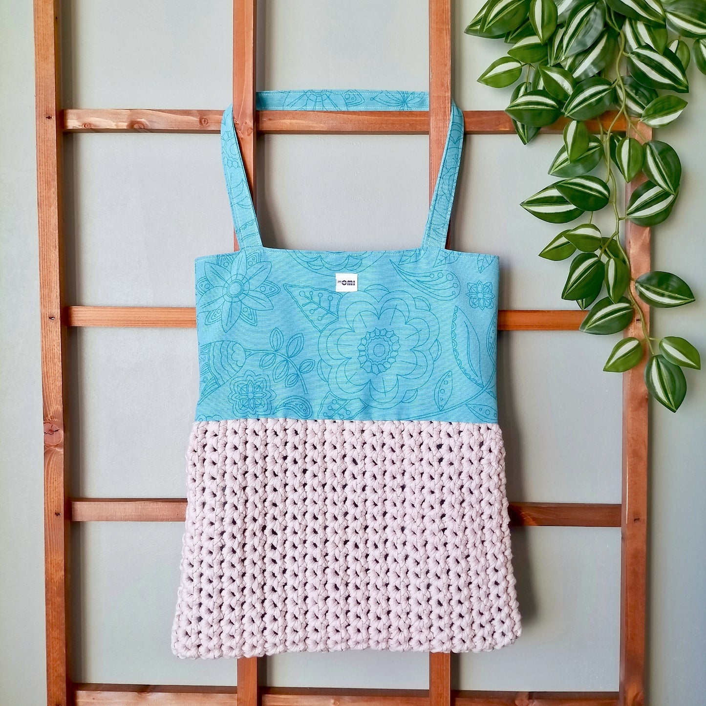 Big Tote Bag Floral & Beige Crochet