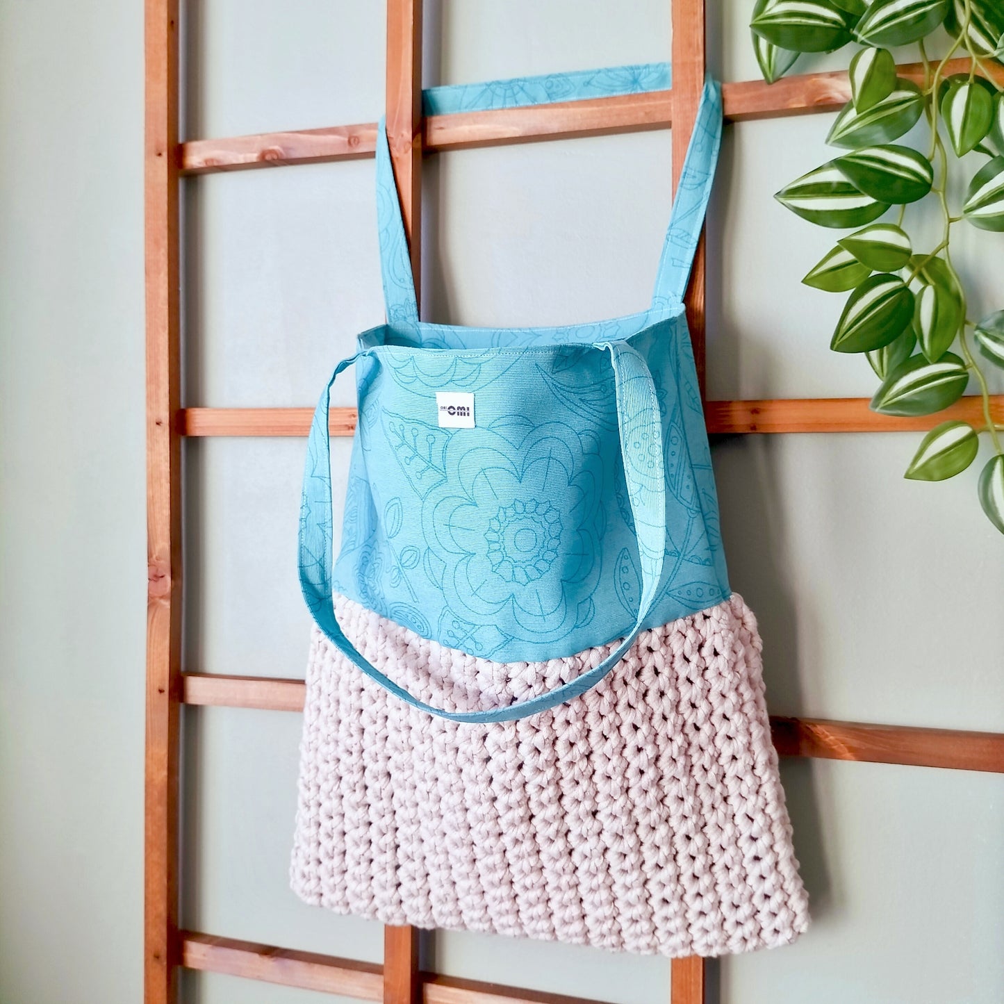 Big Tote Bag Floral & Beige Crochet