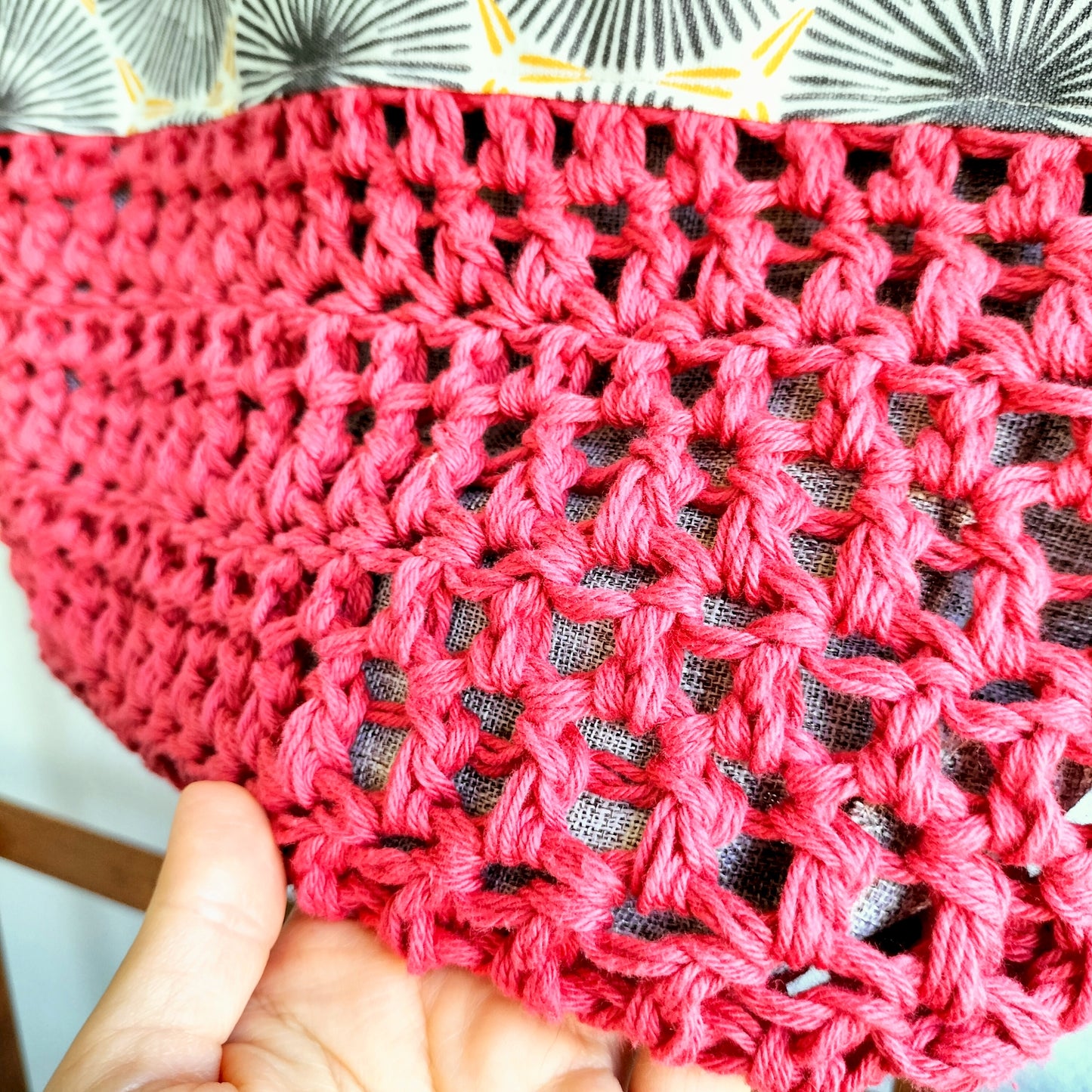Tote Bag Burgundy, Navy & Sun Crochet