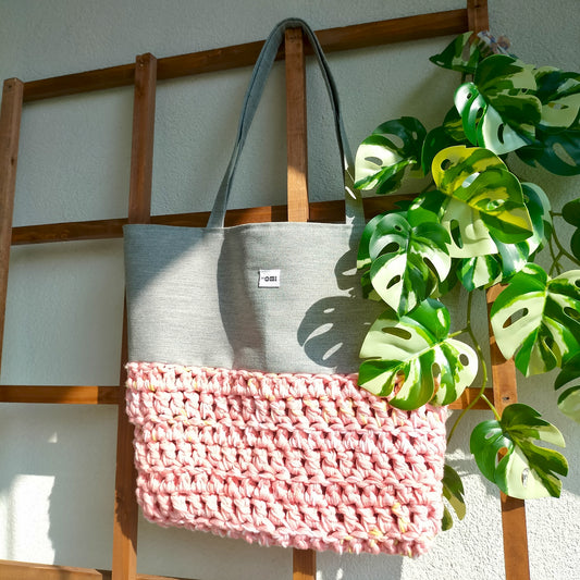 Tote Bag Peach & Gray