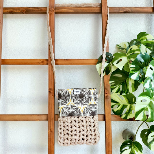 Minilaukku sininen ja harmaa virkattu