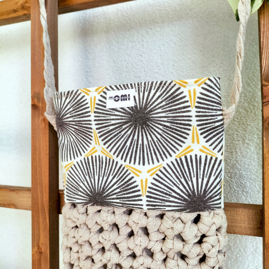 Minilaukku sininen ja harmaa virkattu