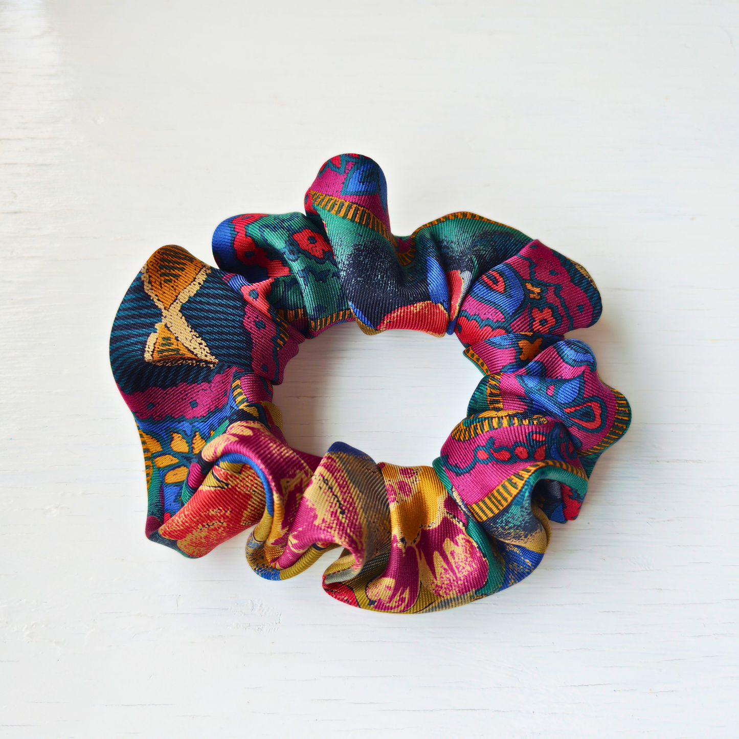 Antique Market - Medium 100% Silk Scrunchie Upcycled