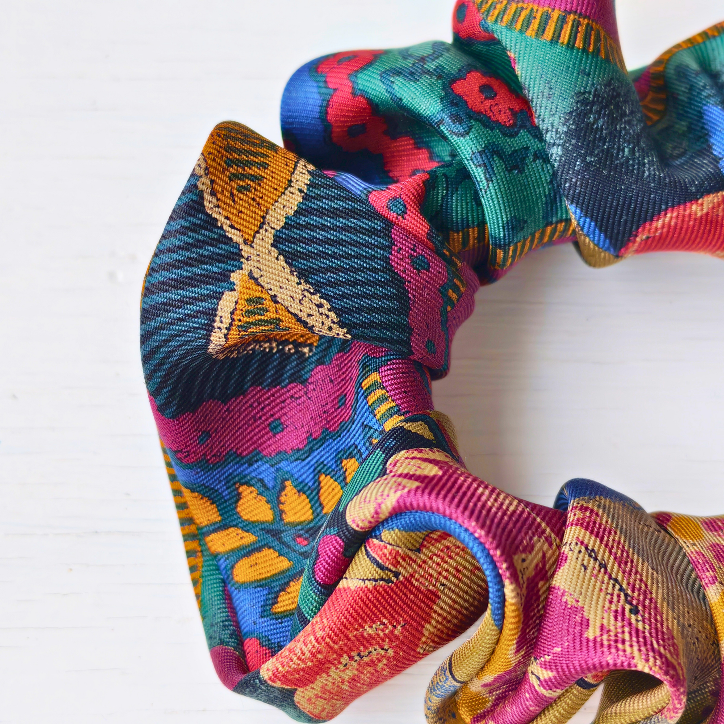 Antique Market - Medium 100% Silk Scrunchie Upcycled
