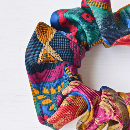 Antique Market - Medium 100% Silk Scrunchie Upcycled