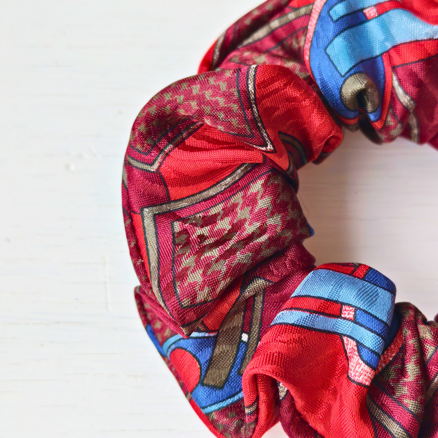 Old Bookshop - Medium 100% Silk Scrunchie Upcycled