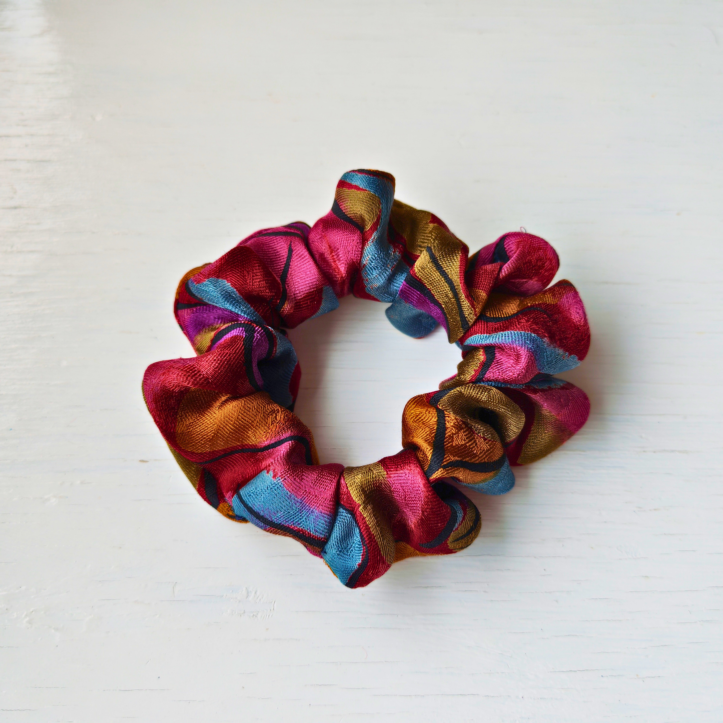 Sunday Matinee - Small 100% Silk Scrunchie Upcycled