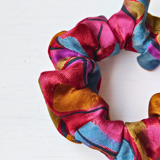 Sunday Matinee - Small 100% Silk Scrunchie Upcycled