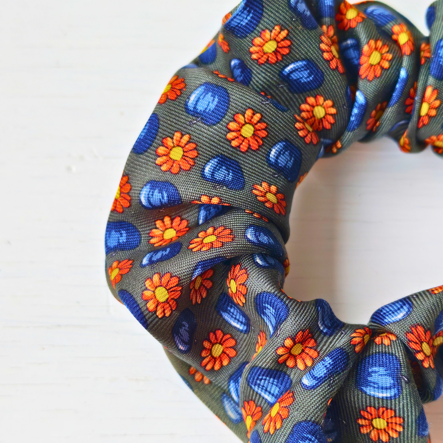 Strange Bloom - Small 100% Silk Scrunchie Upcycled