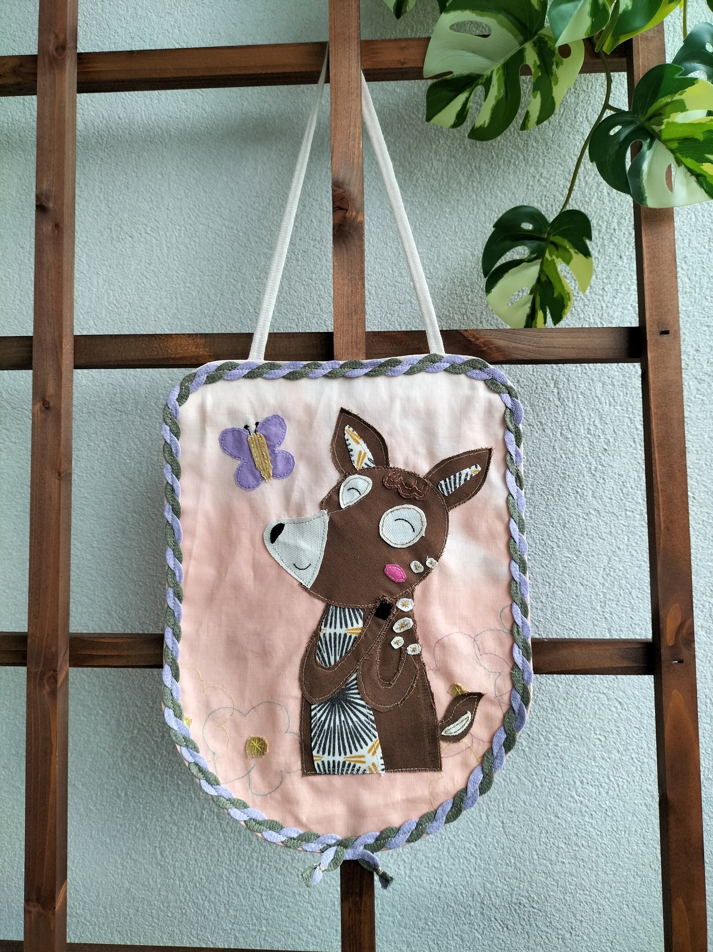 UPCYCLED Fabric Wall Decoration - Deer with Butterfly