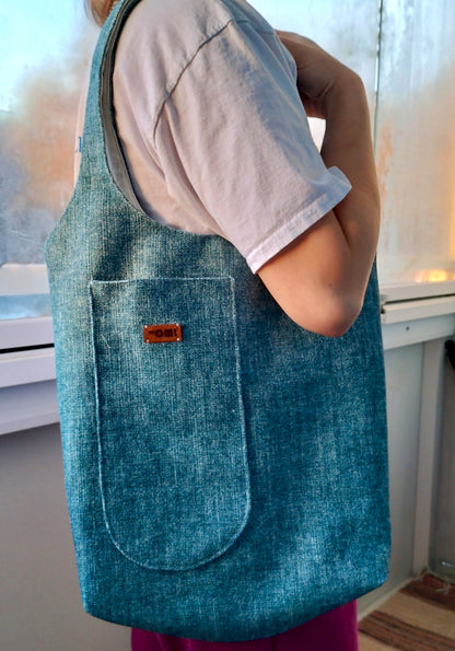 Handmade Tote Bag Boho Mermaid Blue Upcycled