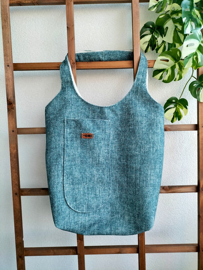 Handmade Tote Bag Boho Mermaid Blue Upcycled