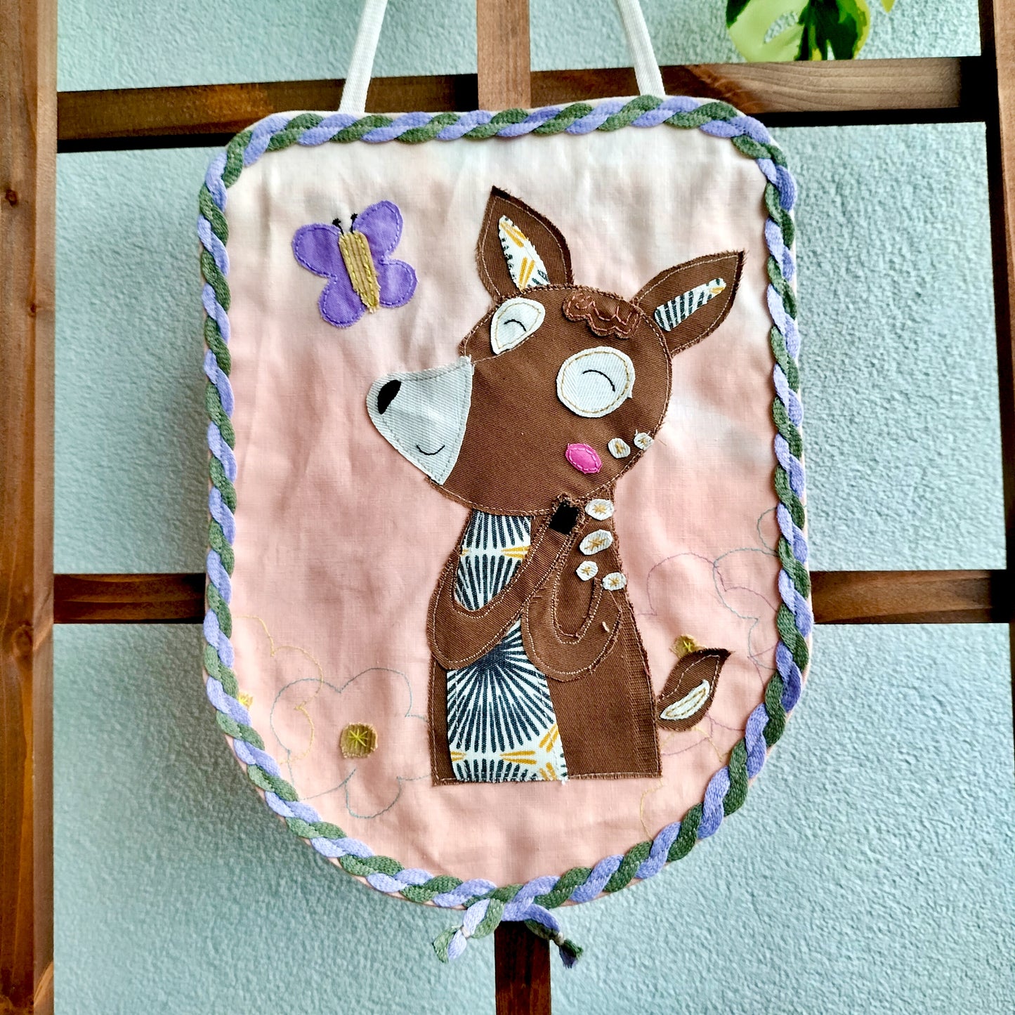 UPCYCLED Fabric Wall Decoration - Deer with Butterfly
