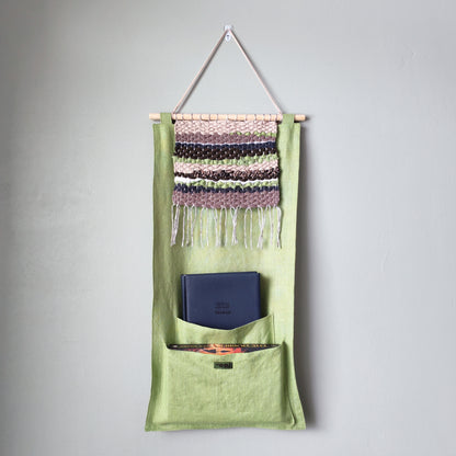 KÄTKÖ Moss Handwoven Wall Pocket – Nordic Textile Wall Hanging with Storage