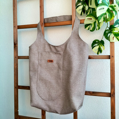 Handmade Tote Bag Boho Gray Brown Blue Floral Upcycled