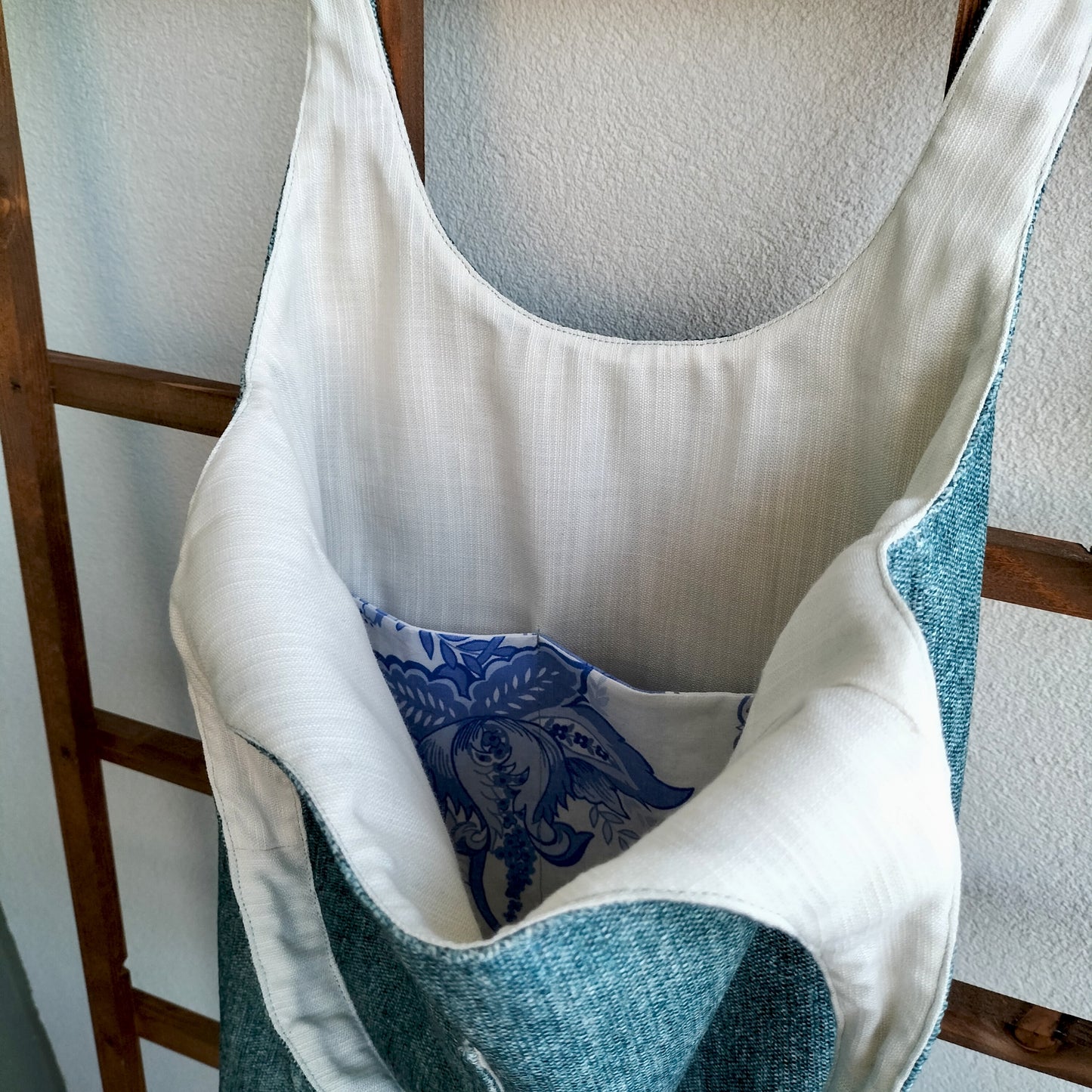 Handmade Tote Bag Boho Mermaid Blue Upcycled