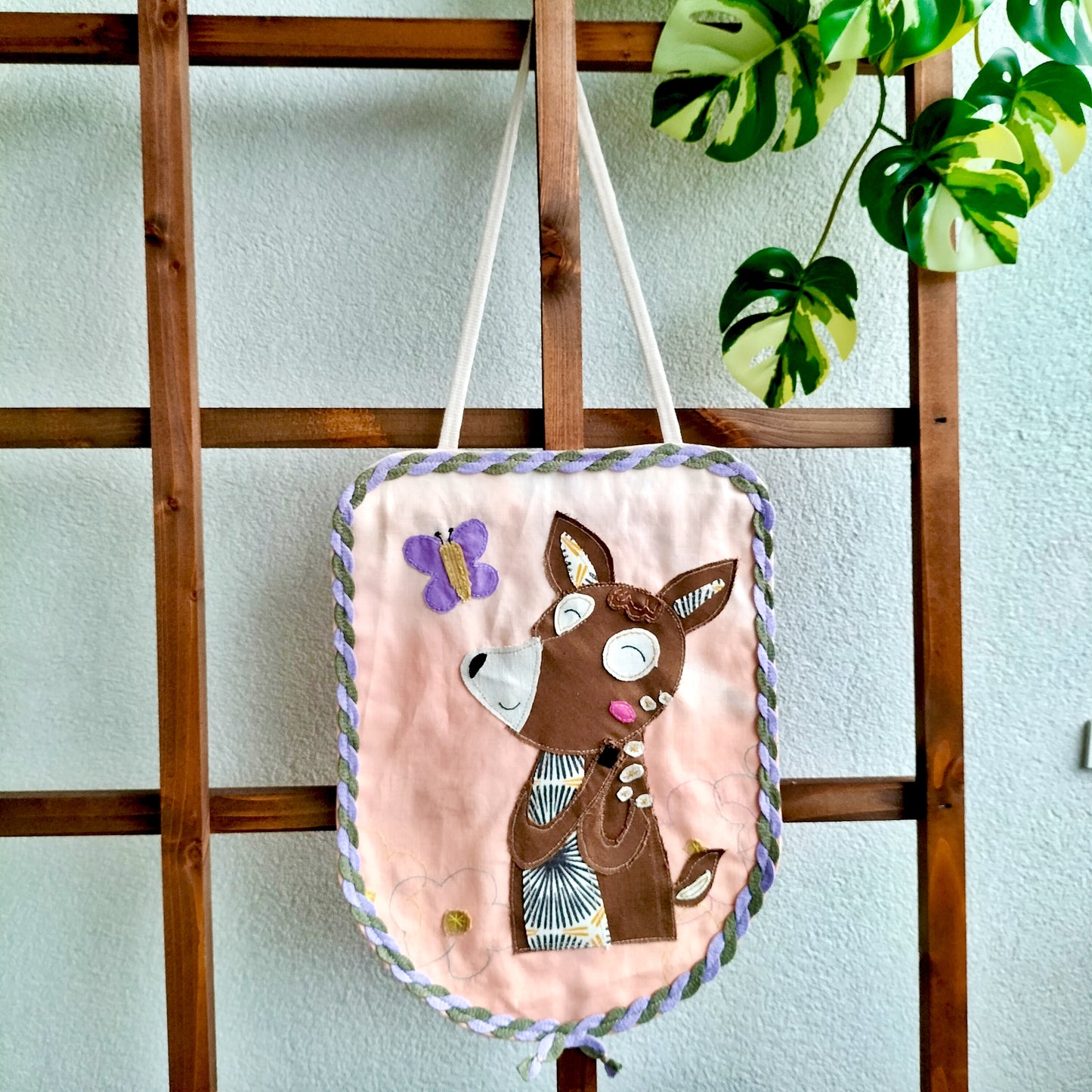 UPCYCLED Fabric Wall Decoration - Deer with Butterfly