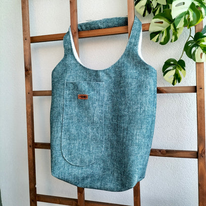 Handmade Tote Bag Boho Mermaid Blue Upcycled