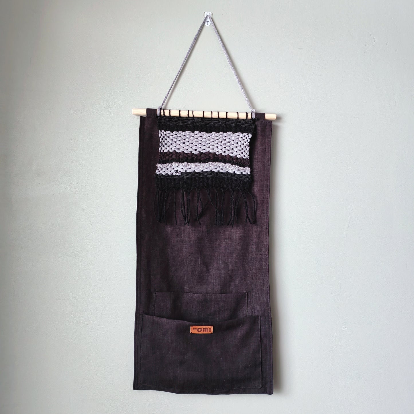 KÄTKÖ Darkness Handwoven Wall Pocket – Nordic Textile Wall Hanging with Storage