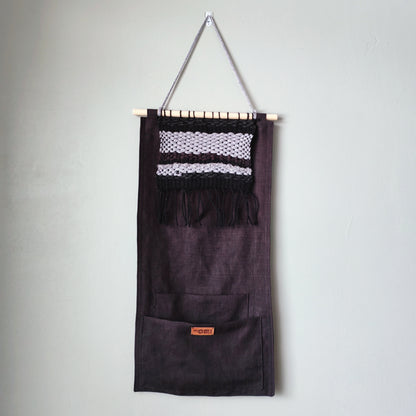 KÄTKÖ Darkness Handwoven Wall Pocket – Nordic Textile Wall Hanging with Storage