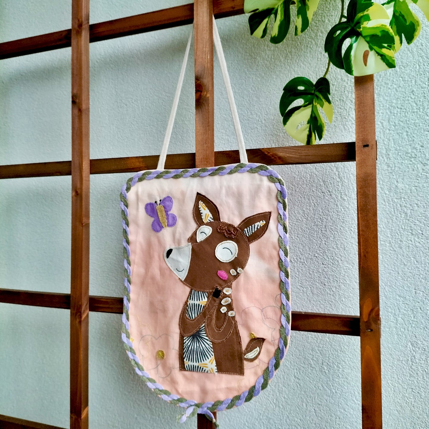 UPCYCLED Fabric Wall Decoration - Deer with Butterfly