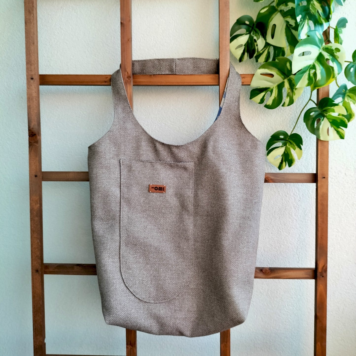 Handmade Tote Bag Boho Gray Brown Blue Floral Upcycled