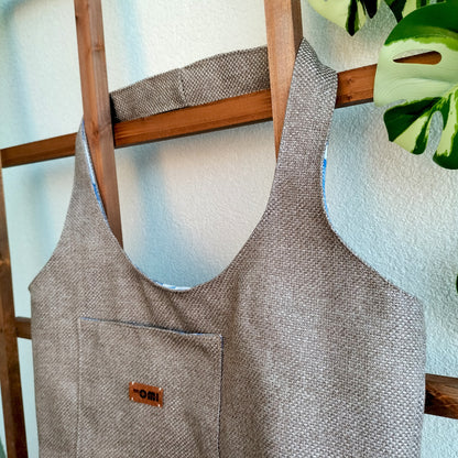 Handmade Tote Bag Boho Gray Brown Blue Floral Upcycled