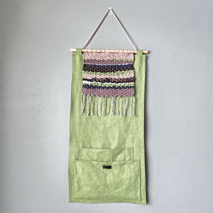 KÄTKÖ Moss Handwoven Wall Pocket – Nordic Textile Wall Hanging with Storage