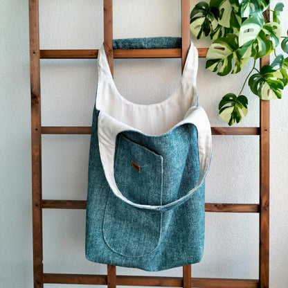 Handmade Tote Bag Boho Mermaid Blue Upcycled