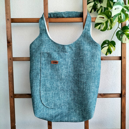 Handmade Tote Bag Boho Mermaid Blue Upcycled