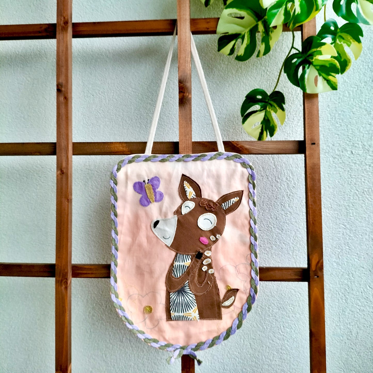 UPCYCLED Fabric Wall Decoration - Deer with Butterfly